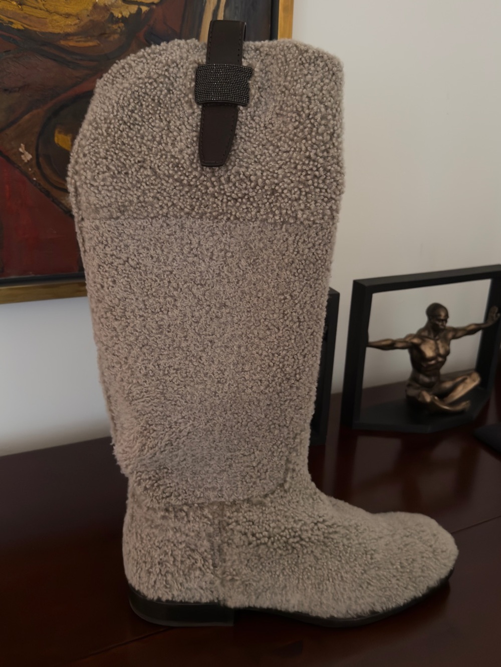 Brunel Cucinelli Cozy Shearling Tall Boot - Taupe - NWT Size 40